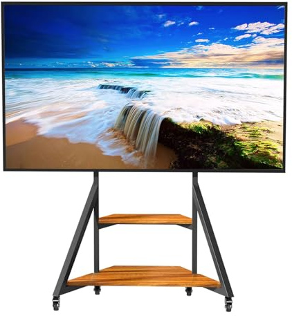 Vanconwey mobiler TV-Ständer für Fernseher von 40 bis 75 Zoll | Höhenverstellbarer TV-Rollständer mit großen Holzablagen und Rollen,Tragkraft 180 lbs,Walnuss VESA 600 × 400 mm,VC-Z1187