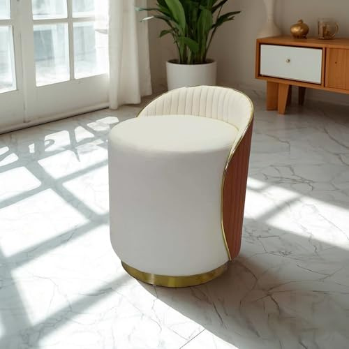 TerraVibe Hocker mit Lehne, Schminkstuhl 360° Drehbar, Sofa Hocker, Hocke Badezimmer, Make Up Stuhl, Schreibtischhocker und Büro Hocke Ideal als Kosmetik Stuhl (Braun)