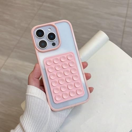 LYWZDZQ Custodia per telefono con airbag e ventosa 3D per iPhone 16, 15, 14, 13, 12, 11 Pro Max, XR X, XS, 7, 8 Plus, trasparente, antiurto, rosa, per iPhone 12 Mini