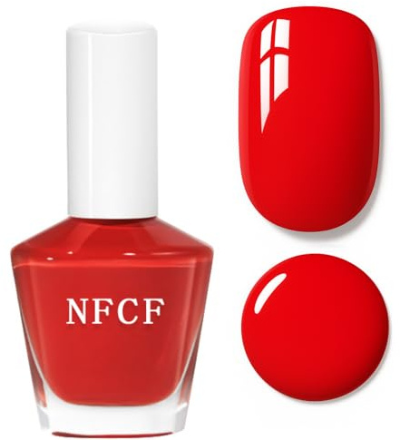 Red Nail Polish - 13ml Bright Red Nail Varnish Quick Dry - Breathable Burgundy Nail Varnish - Water Based Long Lasting No Need UV Chip Resistant for Women