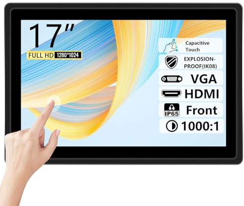 Multi-Point Capacitive Touchscreen Monitor Embedded Industrial Display IP65 Waterproof Panle 1920x1080P with HDMI/VGA Interface (17 inch)