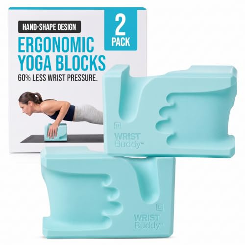 Yoga Blocks by WRISTBuddy Patented 45° Angle Eases the Wrists 2 Pack EVA | 60% Less Wrist Pressure to Ease Discomfort — US-Patented Hand-Shaped Design for Yoga, Pilates, Push-Ups, Planks & Handstands