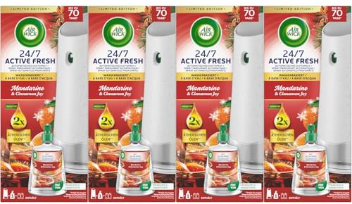 Air Wick Active Fresh Wasserbasiertes Automatisches Duftspray Starter Set Mandarine & Cinnamon Joy 4x(4x1)