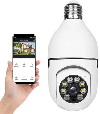 lvssiao Caméra d'ampoule, ampoule caméra de surveillance Caméra IP avec ampoule E27 Caméras PTZ 360 degrés Caméra WiFi Intérieur Vision nocturne en couleur + Détection de mouvement + Audio