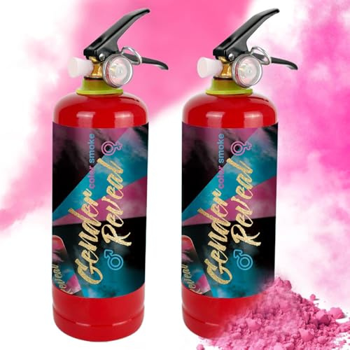 1KG Gender Reveal Smoke Cannons, Gender Reveal Fire Extinguisher Smoke Bombs, Party Supplies, Launches up to 26ft,Pink