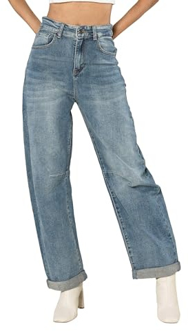 Nina Carter YY307 Jeans da donna Barrel Fit – Jeans a vita alta da donna in denim stretch, taglio ampio, S szczupły