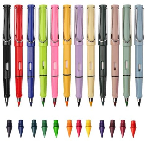WEGLOK Matite Senza Inchiostro, 24 Pezzi, Penna Riutilizzabile, Scrittura Liscia, Matita eterna, set di matite magiche durevoli, 12 a testa alternata, per Ufficio e Studio, Scrivere e Schizzo