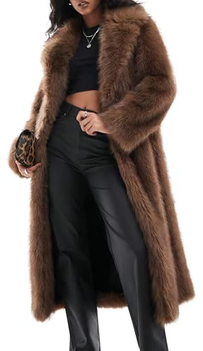COZYPOIN Womens Long Faux Fur Coat Long Sleeve Lapel Furry Fur Jackets Winter Warm Fluffy Outerwear Shaggy Overcoat(Brown-M)