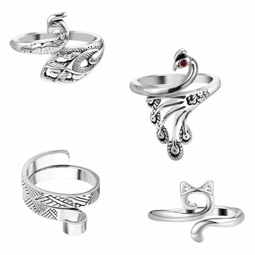 4 Pezzi Anello in Metallo per Uncinetto Gancio Regolabile Accessorio Maglieria Anelli Aperti per Filati per Dita Fai da Te Filati Artigianali Argento