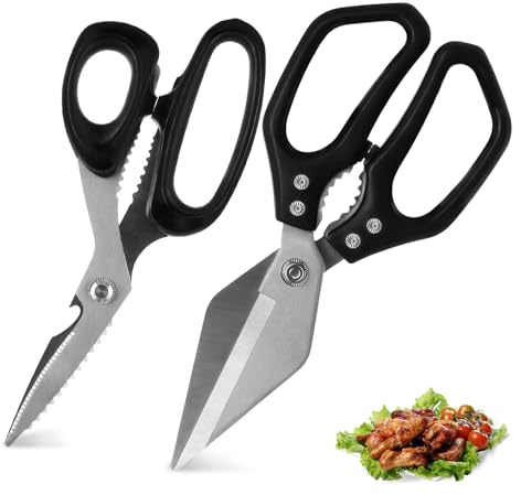 2-Piece Kitchen Scissors All Purpose Heavy Duty, Stainless Steel Kitchen Shears, Sharp Utility Scissors for Cutting Chicken, Meat, Fish, Vegetables and Poultry, Home Kitchen Gadgets