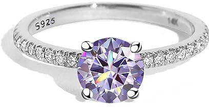 Moissanite förlovningsringar for kvinnor 1ct D färg VVS1 diamantringar 925 sterling silver vigselringar for med certifikat(Light Purple,5.5)