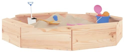 Sandkasten aus Holz, Spiele für den Außenbereich, Kinder, mit achteckigen Sitzen, massives Kiefernholz, 111 x 111 x 20 cm