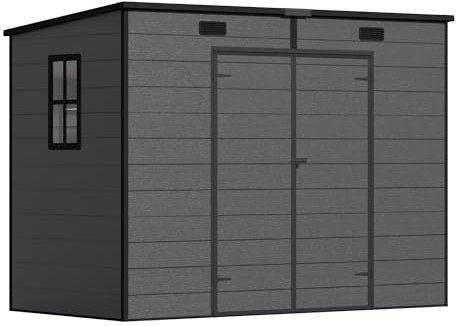 TRIUMPHKEY Kunststoff Gartenhaus 8x4 (226x112x183 cm), wetterfester Geräteschuppen mit Bodenplatte & Pultdach, abschließbarer Fahrradschuppen, wartungsfrei, Schwarz