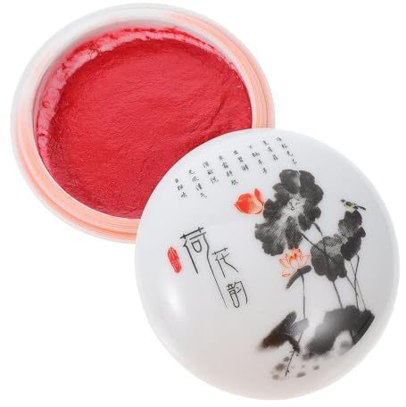 Zerodeko Chinesisches Malstempelkissen aus Keramik Retro Stil Kleines Format Aufbewahrung Leuchtend Rote Stempelfarbe für Kalligraphie und Siegel
