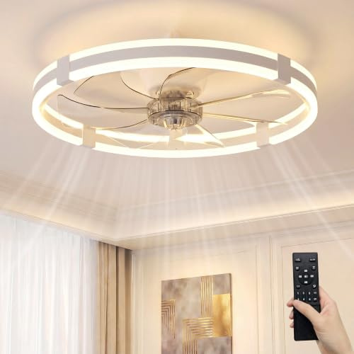 SUNKENET Ceiling Fan with Light with Remote, Ceiling Fan Light, 60cm White | 6 Speeds Fan Lights Ceiling for Bedroom,Quiet Light Fan Ceiling,3000K-6500K Dimmable Smart Modern LED Ceiling Fan with Lights