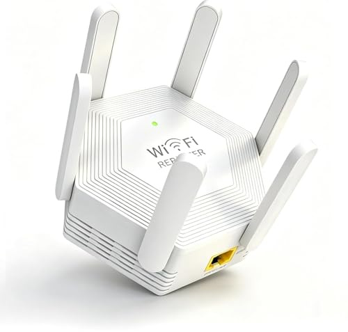 WiFi Extender Booster 1200Mbps, WiFi Repeater, Covers Up to 5500 Sq.ft and 50 Devices, Internet Booster - with Ethernet Port, Quick Setup, Home Wireless Signal Booster, UK plug (White)
