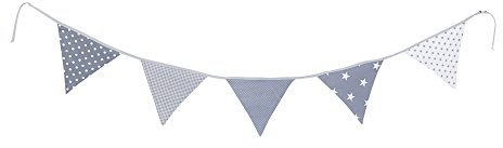 Bandierine ULLENBOOM ® stelle grigie (ghirlanda di stoffa: 1,90 m, 5 bandierine, decorazione per la cameretta per bambini e feste)