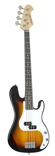 J & D PB 3-Tone Sunburst Anfänger E-Bass mit Split-Coil Pickup und bequemem Hals