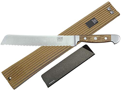 Güde - Coltello da cucina Alpha Olive, coltello da pane, Santoku, per pelare, per affettare il prosciutto, Chai Dao, personalizzabile, Legno, 2) Messer mit Gravur, Brotmesser 21cm