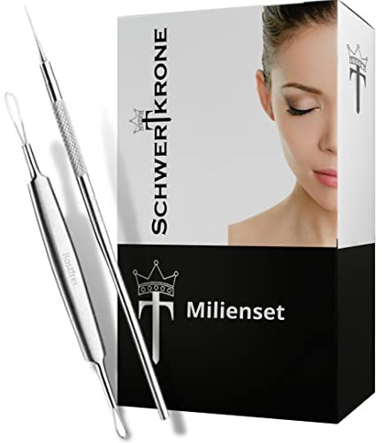 Schwertkrone, cuchillo de milias, abridor de espinillas, extractor de comedones, tratamiento de acné, calidad profesional, acero inoxidable