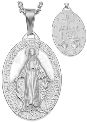 BOBIJOO JEWELRY - Große Anhänger Mit Der Wundertätigen Madonna Maria Stahl Silber