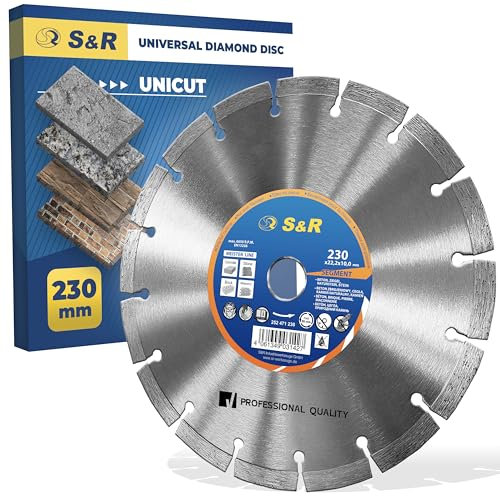 S&R Disco Diamantato Smerigliatrice 230 x 22,2 mm Standard Universale per Cemento Calcestruzzo Pietra, Mattoni Terracotta Saldato al laser. Taglio a secco (230 x 22,2 mm)