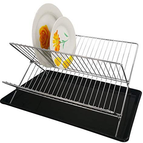Folding Dish Drainer with Tray | Features an Expandable Two-Tier Design for Extra Capacity | Dish Drying Rack | Plate Rack and Dish Rack | Sink Drainer | Perfect Dish Draining Rack | Cutlery Drainer