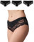 Snocks 3er Pack Hipster Lace - Damen Baumwolle Panties mit Spitze - Unterhose Damen Slip - Gr. M - Farbe Schwarz