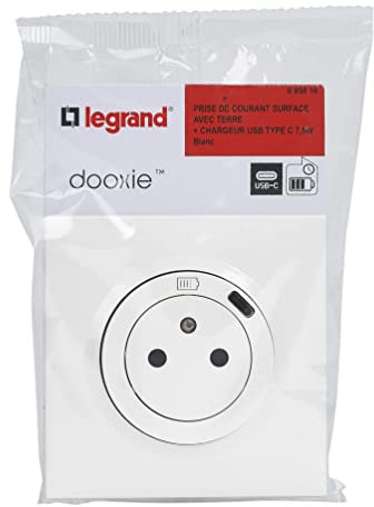 Legrand - Prise de courant Surface dooxie avec chargeur Type-C complète avec plaque blanche