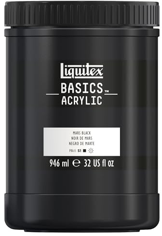 Liquitex 8870352 Basics - Acrylfarbe, monopigmentierte Künstlerpigmente, lichtecht, mittlere Viskosität, Archivqualität, seidenglänzender Finish, 946ml Topf - Marsschwarz