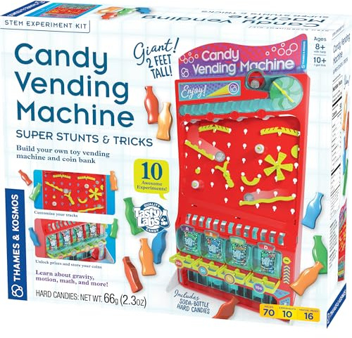 Thames & Kosmos 2-ft Tall Candy Vending Machine STEM Kit | Build Toy Vending Machine with 10 Gravity & Motion Experiments | Coin Sorting Bank | Math & Engineering Lessons