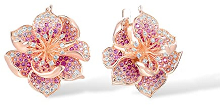 Santuzza 925 Sterling Silver Gemstone Flower Dangle Earrings for Women