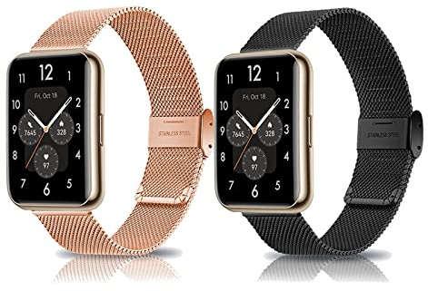 2 Stück Metall Armband Kompatibel mit Huawei Watch Fit 2 Armband Edelstahl Mesh Ersatzband Für Herren Damen Für Huawei Watch Fit 2