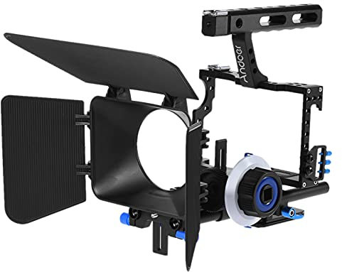 Andoer C500 Camera Camcorder Video Cage Rig Kit for Panasonic GH4, Sony A7/A7S/A7R/A7RII/A7SII/A7IV ILDC Mirrorless Cameras with Matte Box, Follow Focus, Handle, 15mm Rod