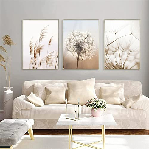 Trayosin Premium Poster Set 3 Bilder Set, Moderne Wandbilder Wohnzimmer Schlafzimmer Deko,Beige Boho Pampasgras Bild WandKunst,Wand Bilder ohne Rahmen (B,40x50cm)