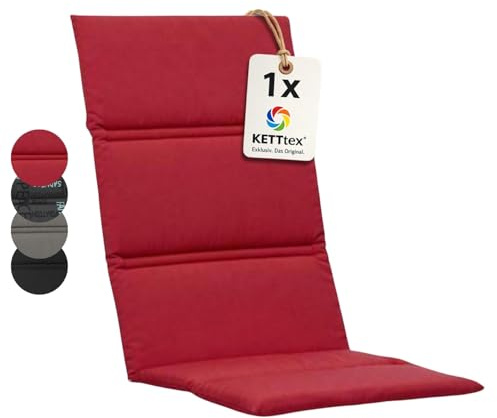 KETTtex Auflage Hochlehner rot I Gartenstuhl Polster 120x48x3cm I hochwertige und Pflegeleichte Sesselauflage I Wetter- und formbeständige Stuhlauflage I Trendy Sitzauflage