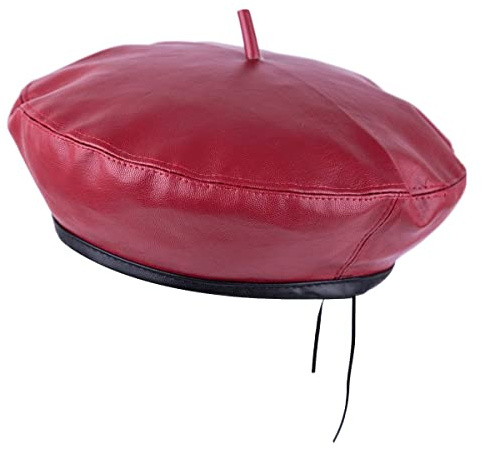 KYEYGWO Damen Barett Hut aus PU Leder, Verstellbar Französischer Baskenmütze Einfarbig Casual Maler Kappe Klassischer Outdoor Mütze für Frauen