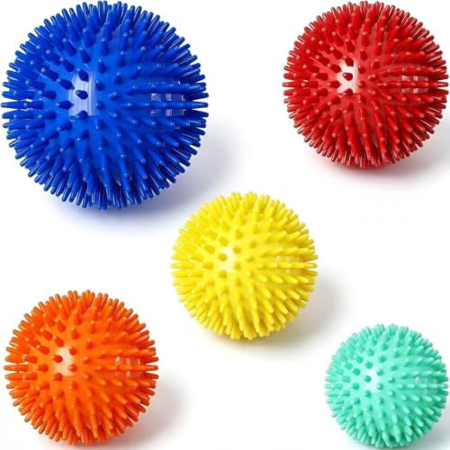 Firschoie 5 Stück Massagebälle, Hart Igelbälle Massageball, Igelkugeln Massagekugeln, Ideal zum Massieren von Händen, Beinen, Schultern, Gesäß und Fußmuskeln(lau 10/Rot 9/Orange 8/Gelb 7/Cyan 6 cm)