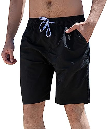SEDEX Herrbadshorts med blixtlåsficka, badbyxor, 2-i-1, snabbtorkande, strandbadkläder för män, träning, gym, löparshorts, sportträning, korta byxor med fickfoder, för jogging, cykling, träning,