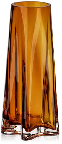 Briful 23.5cm Tall Glass Vase Decorative Flower Vase Made of Glass with Star-shaped Base, Amber Crystal Flower Vases for Table Minimalist Glossy Vases for Wedding, Windowsill Decoration