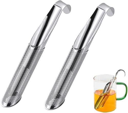 Filtre à Thé en Acier Inoxydable Pour Thé en Vrac, Rose, Café, Épices - Long Manche Tige Tube et Fine Maille - Qualité Alimentaire (2 PCS)