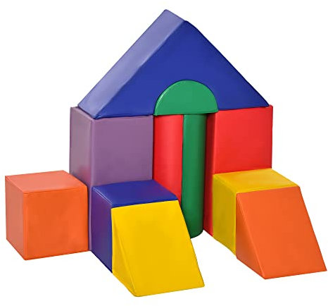 HOMCOM Set di 11 Costruzioni Morbide per Bambini da 1-3 Anni, Set da Gioco Blocchi Morbidi in Schiuma e PU per Bambini, Giocattoli per Arrampicata per Soggiorno, Cameretta e Asilo Nido, Multicolore 2