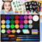 Maquillage Enfant 28 Couleurs Peinture Visage Enfant, Peinture Corporelle Palette Maquillage Carnaval Cadeau Fille 3 4 5 6 7 8 9 10 Ans avec 3 Pinceaux, 30 Pochoirs pour Noël, Halloween, Pâques