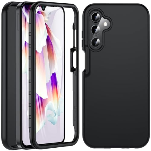 OWKEY Samsung A15 Phone Case,Samsung Galaxy A15 4G|5G Case,[Military Grade Drop] 360° Full Body Silicone Rugged Bumper Case Built-in 9H Screen Protector, Shockproof Cover Phone Case Samsung A15, Black