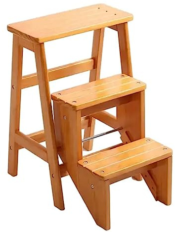 Générique Escabeau Pliant en Bois, Meubles de Maison, avec Large Plateforme, escabeau en Bois personnalisé, Chaise Pliante (Marron)