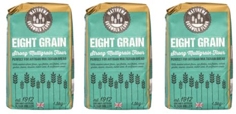 Matthews Flour Eight Grain Strong Multigrain 1.5Kg X 3 – Artisan Blend of Wheat, Rye, Oat Flakes, Malted Wheat, Maize, Linseed, Sunflower, and Millet Seeds for Baking Bread