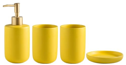 Icegrey Set di Accessori per il Bagno Set di 4 Pezzi in Ceramica in Stile Moderno Set da Toilette Set di Tazze per Spazzolino da Bagno Giallo