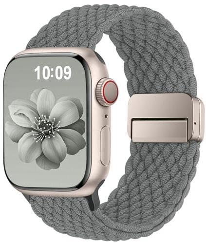 Higgs Braided Strap Compatible with Apple Watch Straps 44mm 46mm 38mm 42mm 40mm 41mm 45mm 49mm for Men Women, Nylon Elastic Magnetic Snap Strap for iWatch Series 11 10 9 SE 8 7 6 5 4 Ultra 3 2 1