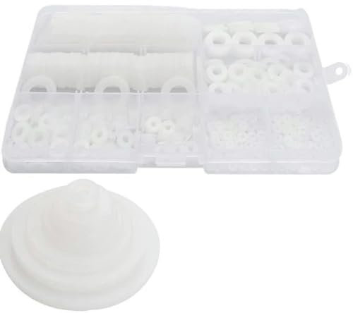 Im Karton 870/700 Stück Unterlegscheiben Nylon-Flachscheiben Flaches Sortimentskit Metrische Dichtungs-Abstandshalter-Dichtungsringe M2 M2,5 M3 M4 M5 M6 M8 M10 M12-weiß