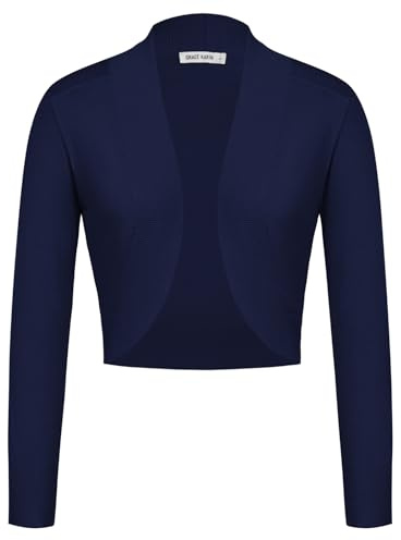 GRACE KARIN Ladies Elegant Cropped Cardigans Open Front Long Sleevess Boleros Shrug Knitwear Navy S